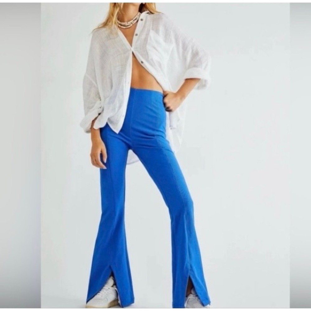 Free People‎ Real Deal Slit Flare womens pants bell bottom high waisted blue SM